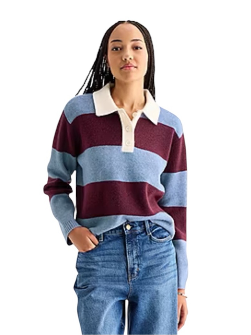 A.N.A Super Soft Striped Boxy Oversized Sweater Preppy Blue Burgundy Cream Sz S